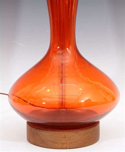 Pair Of Mid Century Orange Glass Table Lamps By Blenko At