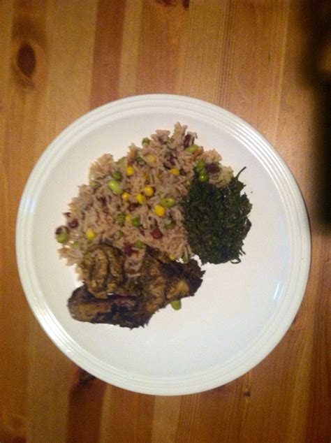 my version of jamaican rice and peas with jerk chicken