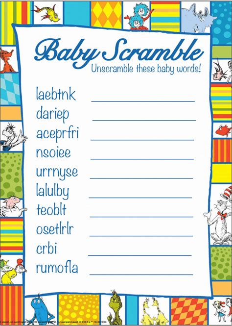 dr seuss baby shower games word scrambleword search etsy
