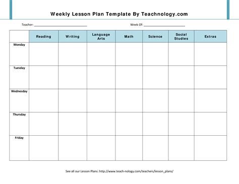 printable weekly lesson plan template printable templates