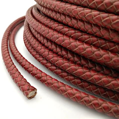 mm distressed red genuine leather braided cord mm leather braided