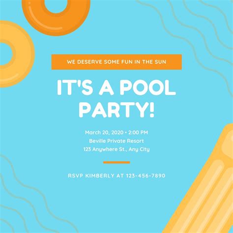 editable pool birthday invitation pool invitation pool template