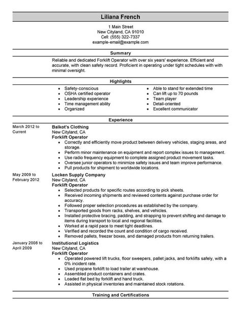 forklift operator resume   professional resume writing