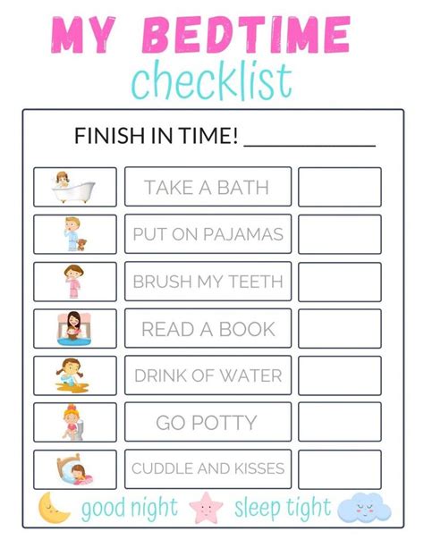 printable toddler bedtime routine chart printable templates