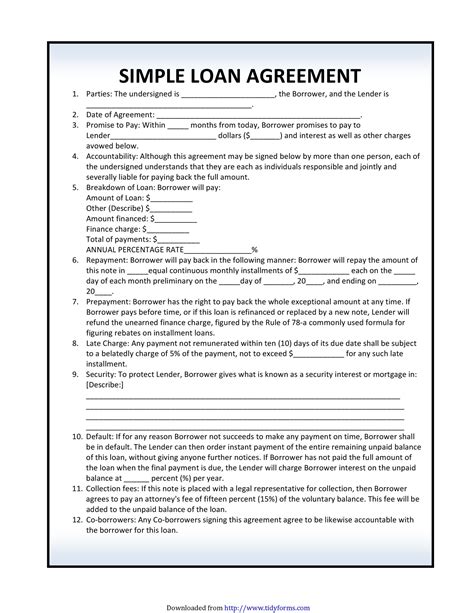 simple loan agreement templates  templatelab