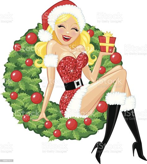 holiday santa pin up girl stock illustration download image now istock