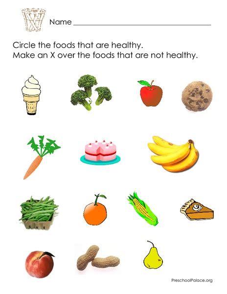 healthy  unhealthy foods printables  pre  st grade lesson
