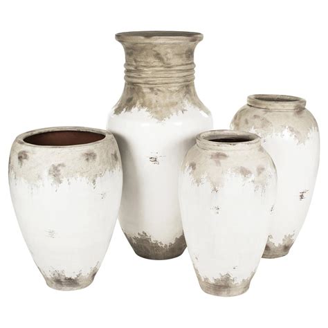 Siena White Rustic Distressed White Large Ceramic Vase