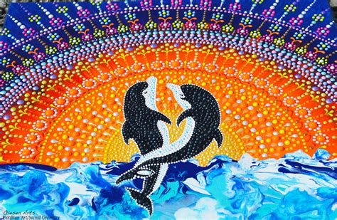 dolphins couple dot painting dolphinit painting  olesea arts