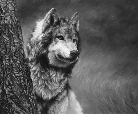 Gray Wolf Black And White Painting By Lucie Bilodeau Fine Art America