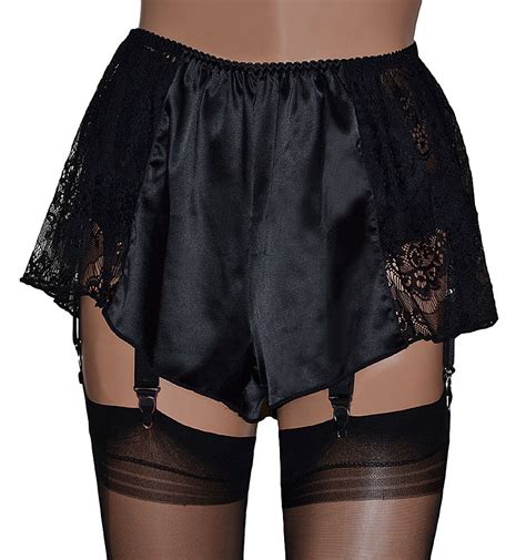 Satin And Lace French Knickers In Black Red Or Purple