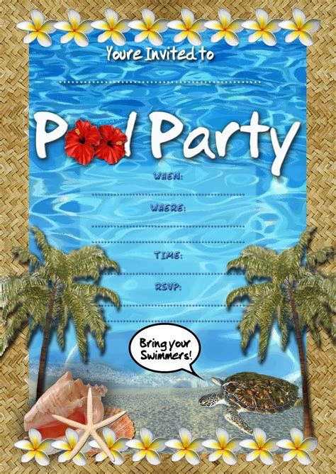 blank pool party invitation template  summer party invitations