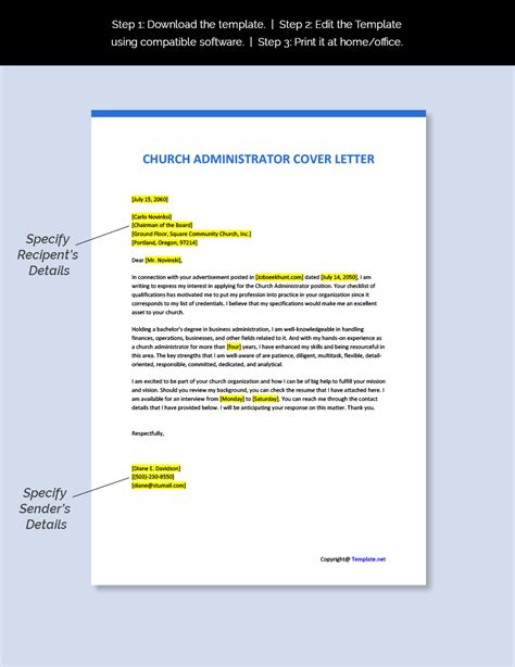 church administrator cover letter  word pages  google docs