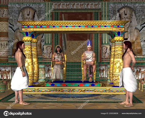 Pharaoh Sitting On Throne Egyptian Pharaoh His Queen Sit