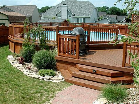 multi level deck   ground pool landscaping