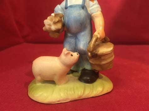 vintage arnart  ave hand painted porcelain figurine farm boy