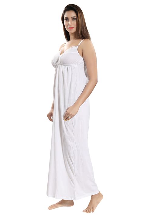 buy be you white cotton women slip nighty night dress online ₹619