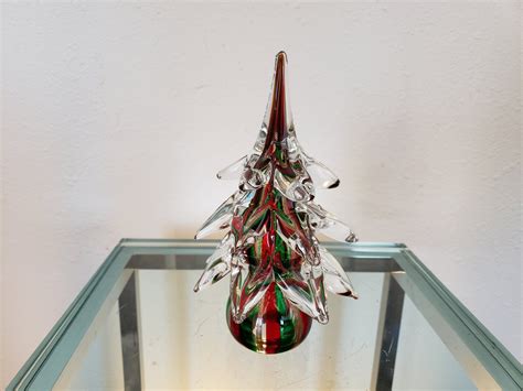 Murano Glass Christmas Tree 7 1 4 Red Gold Green Clear Etsy Glass