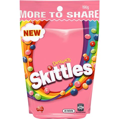skittles fruits desserts lollies large bag 190g woolworths