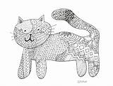 Cat Coloring Zentangle Print Color sketch template