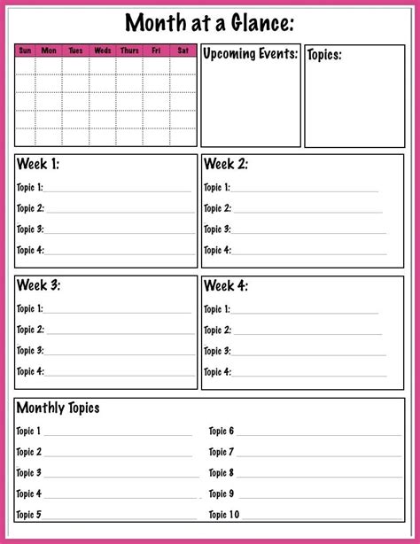glance monthly calendar printable calendar template printable
