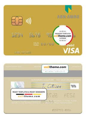 netherlands abn amro bank visa debit card template  psd format