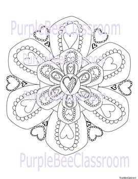 valentines day mandala coloring page   purple bee classroom