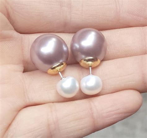 double earrings freshwater pearl double ball front  earrings