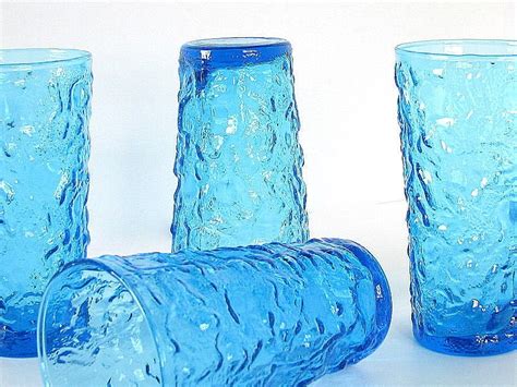Retro Dishes Glassware Bumpy Blue Vintage Drinking Glasses