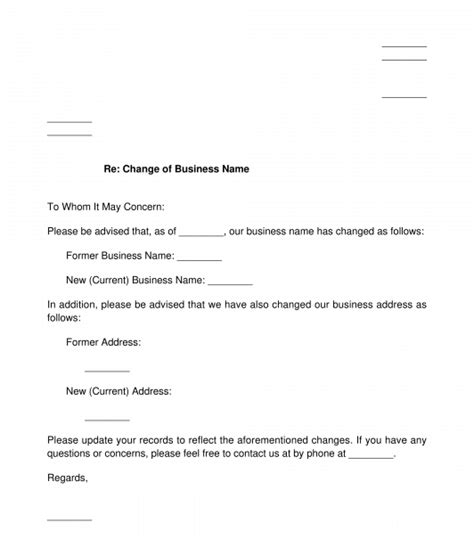business  change letter template