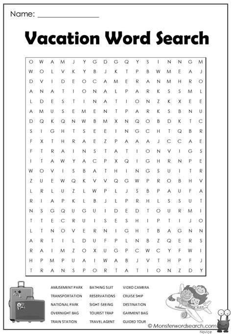 vacation word search monster word search