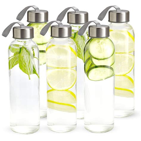Kitchen Lux 18oz Glass Water Bottles 6 Pack Nylon