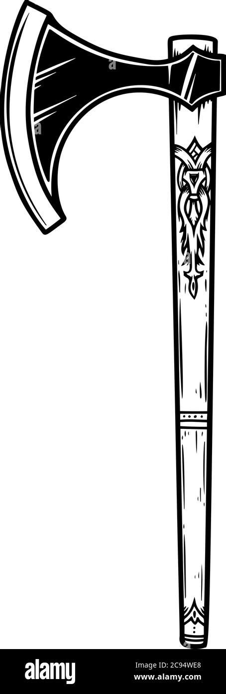 illustration  viking axe  engraving style design element  logo