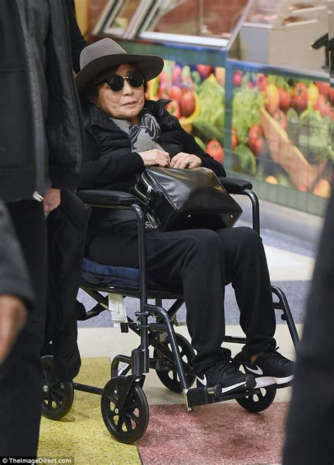 yoko ono arrives   york   wheelchair daily mail