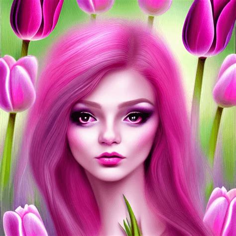 Beautiful Pink Pixie With Tulips · Creative Fabrica