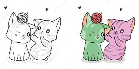 premium vector cute cats  yarn cartoon coloring page  kids