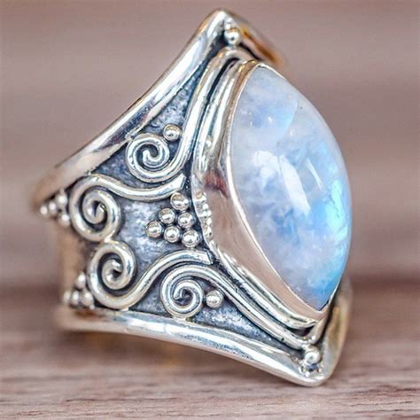 vintage crystal silver moonstone ring