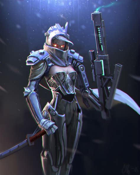 Charles Lister Art Cyborg Assassin Girl W Sniper Arm