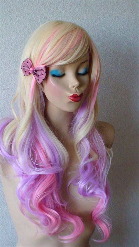 Blonde Pink And Lavender Color Ombre Wig Long Wavy By Kekeshop