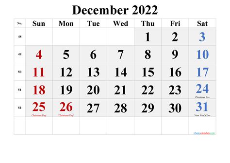 december  calendar printable