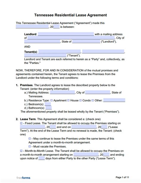 tennessee standard residential lease agreement template  word