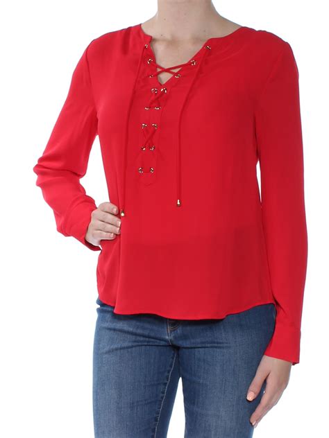 womens red lace  long sleeve  neck tunic top size  walmartcom walmartcom