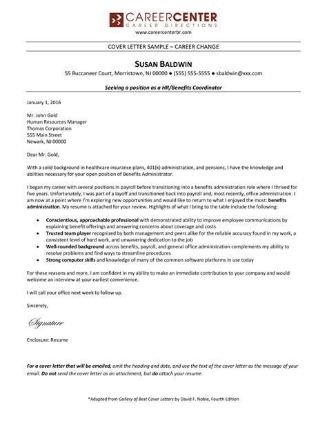 cover letter examples  job transition  complete gover