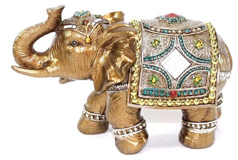 feng shui  medium gold color elegant elephant trunk statue lucky figurine house warming gift