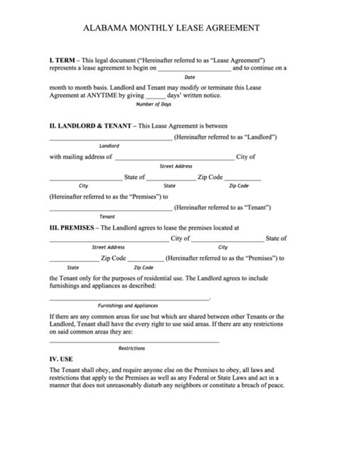 fillable alabama monthly lease agreement template printable