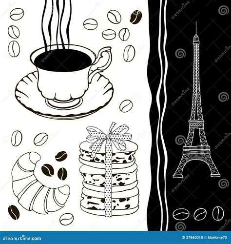 frans ontbijt zwart wit illustratie stock illustratie illustration  aroma versieren