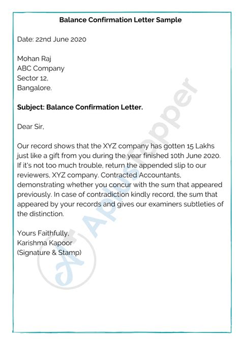 balance confirmation letter format sample   write balance