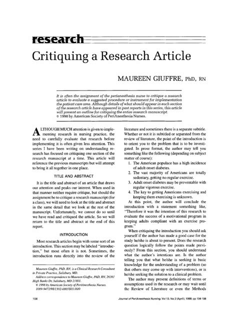 critiquing  research article abstract summary theory