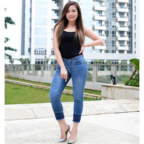 Jual 9635 Premium Syahrini Celana Jeans Wanita Stretch Kekinian Murah