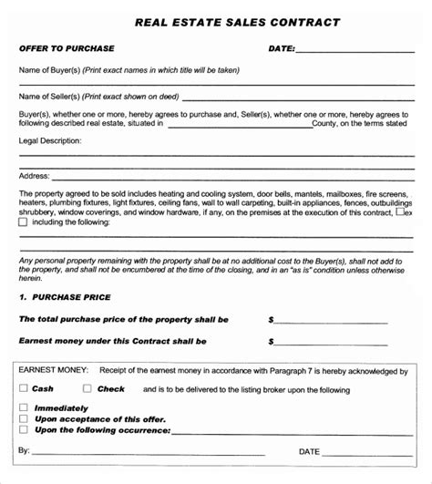 sample real estate purchase agreements sample templates